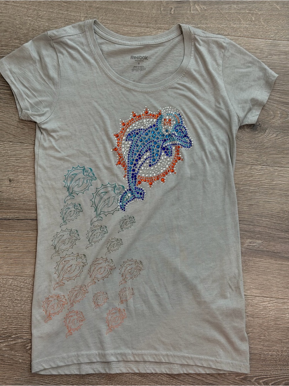 Reebok Miami Dolphins Women’s Small Rhinestone Bling T Shirt NFL Y2K